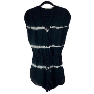 Caren Forbes Womens Romper Size S Black Tie Dye Drawstring Waist Faux Wrap